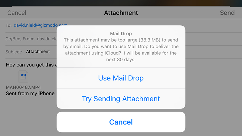 Illustration for article titled How to Email Huge Files From Your iPhone With iOS 9.2